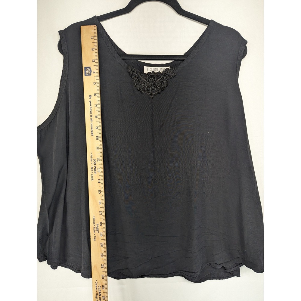 Victoria Jones Woman Black Lace Trim V Neck Sleeveless Tank Top Plus - Picture 4 of 5